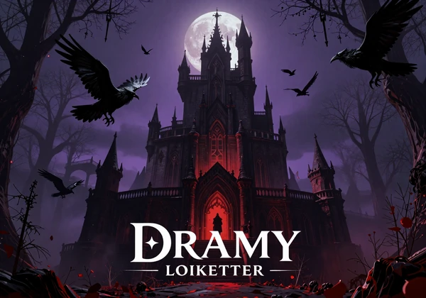 Cinder Fantasy Shortlist - gothic castle under blood moon with armored knight and ravens in a deep crimson atmosphere